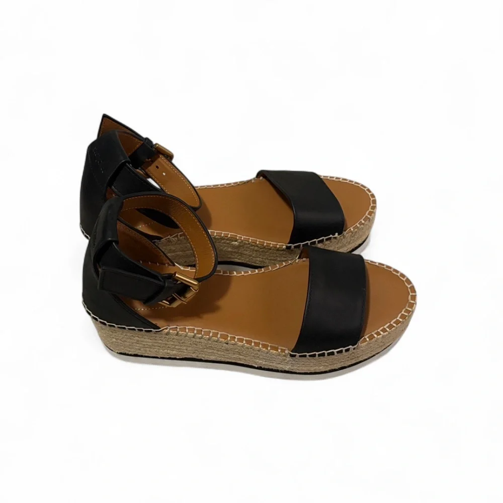 See by Chloe Espadrille Calfskin Leather Jute Platform Sandals